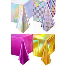 1片/2片装炫彩激光格纹一次性桌布，防水防油，适合生日派对 - 彩色 - 查看 2