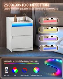 HaluPeit Mesitas de Noche con s LED, Estación de Carga y 2 Cajones, Mesa Auxiliar con Puertos USB y Enchufes de Energía, Ideal para Sala de Estar y Dormitorio - Blanco - Ver 4