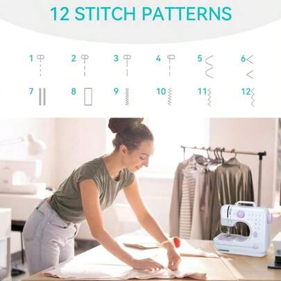 便携式多功能家用缝纫机 - 电动缝纫机，内置多种缝纫针迹和倒缝功能，配有脚踏板，适合初学者、业余爱好者、DIY爱好者、手工制作爱好者和家庭使用。