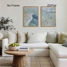 抽象海岸海洋墙画套装（2幅），海岸海洋抽象画，冲浪波浪墙画粉彩装饰，夏日蓝色海滩冲浪海景艺术海报，冲浪爱好者卧室装饰，无框 - 風景 - 查看 4