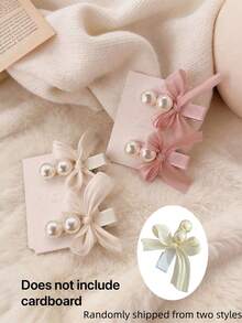 2/4pcs Elegant Bow Hair Clips, Lace And Pearl Embellished - Pink Tones, Perfect For Weddings, Parties And Daily Wear, Suitable For All Seasons, Cardboard Not Included - Multicolor - View 14