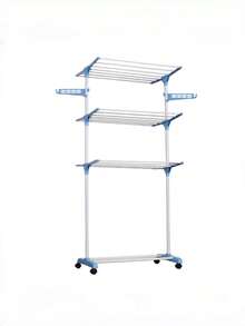 1pc 4-Tier Foldable Drying Rack With 4 Wheels, Stainless Steel Material, Easy Assembly, Suitable For Indoor And Outdoor Drying Of Bedding And Clothes - Multicolor - View 12