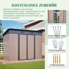 8x4ft Metal Garden Shed With Sturdy Metal Foundations, Weatherproof, Ideal For Garden And Patio, Spacious Brown Garden Shed – Foundation Frame Included (Base Plate Required) - A - View 2