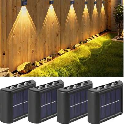 2pcs Solar Wall Lights, 6 LED Solar Fence Wall Lights, Outdoor Solar Dual Head Wall Lights, Automatic Dusk To Dawn Lighting, Waterproof Garden Lights For Outdoor Decor, Villa, Balcony, Yard, Corridor, Stairs, Home And Pool Area