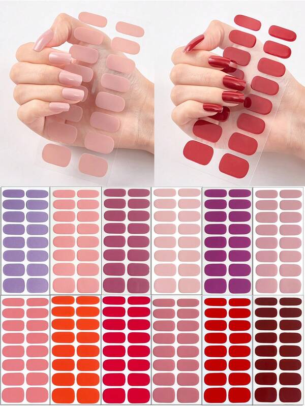 12pcs Solid Color Nail Stickers, Dopamine Self-Adhesive Nail Stickers Macaron Pink Series Full Nail Sticker Set, Various Solid Color Self-Adhesive Nail Stickers, Easy Press-On Nail Sticker Sheets, Gothic Style Full Coverage Glitter Nail Stickers, Black, White, Red, Green, Pink, Champagne Gold, Y2K Style Nail Stickers, Multiple Colors Available, Suitable For Short And Long Nails, Multi-Functional Nail Sticker DIY Nail Salon Quality Set Nail Supplies