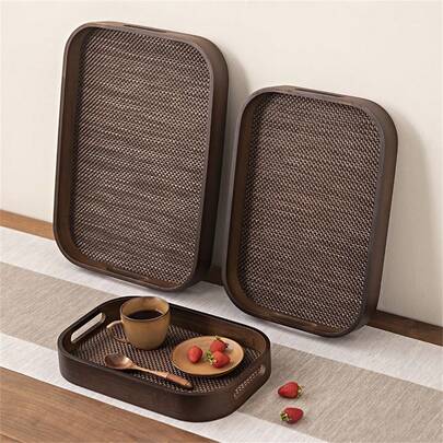 1 Set Tray + Placemat, Brown Premium Tray Set, Dessert Display Plate, Multifunctional Fruit Tray, Suitable For Dining Table Decor, Home And Kitchen