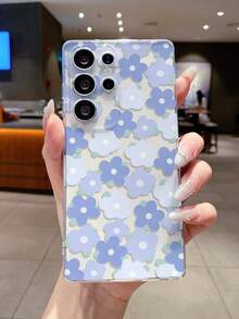 1pc Oil Painting Blue Flower Pattern Android Phone Case, Precise Cutout Camera Protection Suitable For Samsung Galaxy S25 Ultra/Galaxy S24 Ultra/S24/S23 Ultra/A56 5G/A55 5G/A52s 5G/A26 5G, Nothing, Pixel, Protective Cover - Clear - View 6