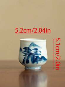 1个/2个/4个全新复古青瓷釉零钱包杯，陶瓷茶杯，功夫茶具，中式釉下彩绘青山图案个人主杯，客杯，适合赠送长辈、亲戚、老板。适合日常使用、聚会、派对。 - 彩色 - 查看 9