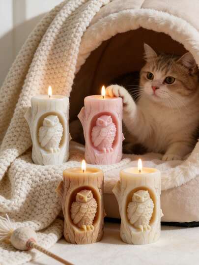 1pc Cute Tree Stump Owl Candle Holder, Valentine's Day Gift, Vintage Pillar Candle Decor And Craft, Artistic Soy Wax Candle Suitable For Desk, Office, Bedroom, Nightstand Decor, Great Gift For Friends, Family, Students, Colleagues, Healthy Scented Handmade Soy Wax Candle, Birthday, Graduation