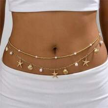 Beach Resort Conch Shell Pendant Waist Chain - Stylish And Elegant Artificial Pearl Body Chain Trouser Chain - Hai con sao biển màu nâu - Xem 2