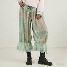 Y2K Coquette Sheer Floral Lace Bloomer Pants Ruffle Trim Wide Leg Pettipants - 天藍色 - 查看 1