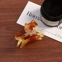 6/1件，1个迷你（2.36英寸/6厘米）女士/女孩亚克力水钻猫爪发夹，时尚卡通发卡发爪 - 彩色 - 查看 7