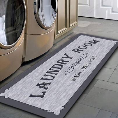[Non-Slip Laundry Mat] X&M HDECO Non-Slip Laundry Room Mat Self-Service Laundry Decorative Balcony Rug 16x24in/20x31.5in/20x47in/20x63in/23.6x71in, Polyester, Hand Wash Only