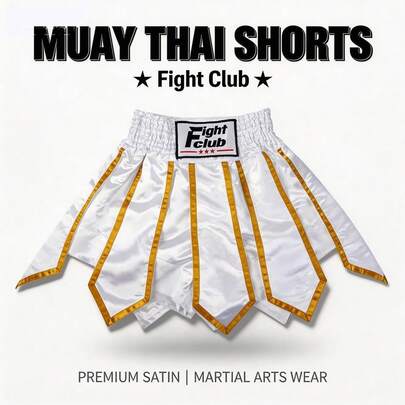Quần Muay Thai kiểu đai Lotus Flow, quần đùi đấm bốc, quần đùi Lotus màu trắng, chất liệu sợi polyester chống mài mòn, thích hợp cho đấu tự do, võ thuật và tập luyện đấm bốc.