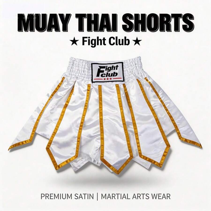 Lotus Flow Belt Style Muay Thai Pants, Boxing Shorts, White Lotus Shorts, Polyester Fiber Wear-Resistant Fabric Sports - White - View 1