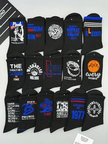 1/5/10双装随机字母数字印花船袜，时尚黑色袜子，男女通用运动袜 - 黑色 - 查看 4