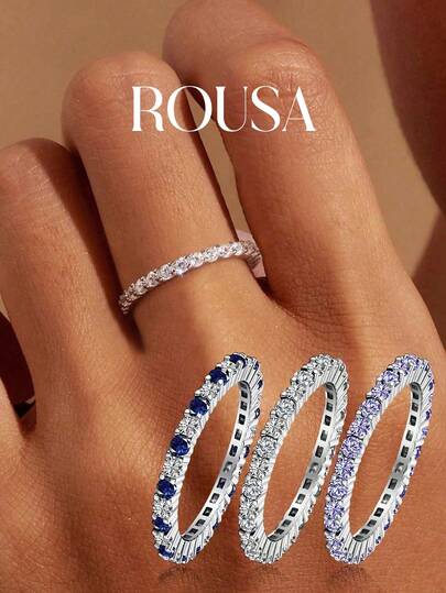 1 pieza Anillo de plata de ley 925 vintage con diamantes de colores, anillo de plata minimalista para mujer, joyería exquisita, regalo de marca de lujo