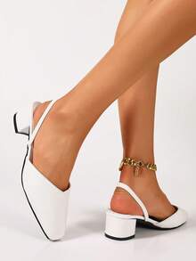 女士高跟穆勒鞋，黑色露趾高跟凉鞋 - 白色 - 查看 6