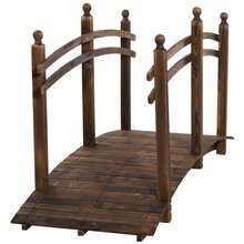 7.5"  Fir Wood Garden Bridge Arc Walkway With Side Railings, Perfect For Backyards, Gardens, & Streams, Carbonized - Carbonized - View 11