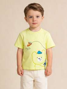 Kids Short Sleeve T-Shirt, Boys & Girls, Cotton Fabric, American Style Graphic Tee For Summer - Yellow Green - View 3