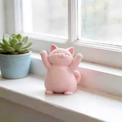 1个可爱粉色猫咪摆件，萌萌的拥抱猫咪，可摆放在桌面、书架、家居、汽车仪表盘上，适合作为情人节礼物、婚礼礼物、周年纪念礼物，也可用于家居和办公室的桌面或书架装饰。