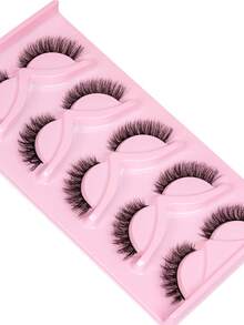 5 pares de pestañas postizas, pestañas de ojo de gato, reutilizables, suaves y ligeras, tiras de pestañas similares a las de visón para un aspecto de maquillaje natural - Negro - Ver 2