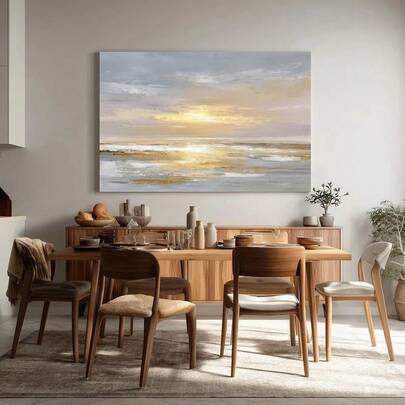 1 pieza Póster de lienzo con paisaje marino de atardecer costero en la playa, arte de pared escandinavo minimalista y estético para decoración del hogar, dormitorio, sala de estar, con o sin marco