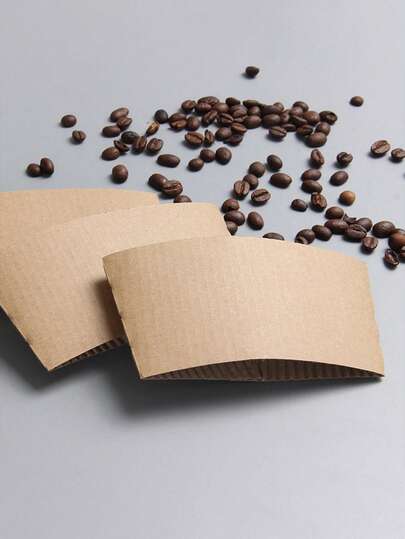 25/50/100pcs Kraft Paper Coffee Cup Sleeves, Coffee Drink Heat Insulation Sleeve, Cup Holder, Non-Slip Insulation Sleeve, Made Of Corrugated Cardboard, Suitable For Home, Office, Cafe, Restaurant, Party Supplies