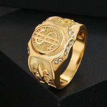 1pc Personalized Creative Old Money Design White Cubic Zirconia Inlaid Wedding Ring, Suitable For Proposal, Engagement, Gift, Business Reception - Gold - View 3