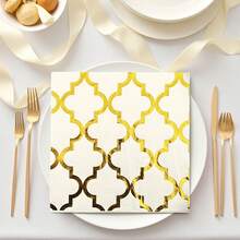 20/40 unidades Servilletas de papel desechables con patrones geométricos de argyle dorados, 2 servilletas decorativas para la fiesta de Eid Mubarak, adecuadas para decoraciones de boda, aniversario, cumpleaños, Ramadán, carnaval, Pascua y fiestas festivas - Dorado - Ver 4