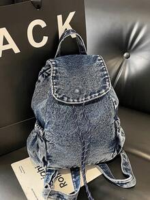 Backpack Set | Retro Blue*Navy Blue*Charcoal Black, Presenting A Complete Travel Aesthetic With Drawstring Design, Unlocking Absolute Visual Sovereignty In Daily Wear - Multicolor - View 3