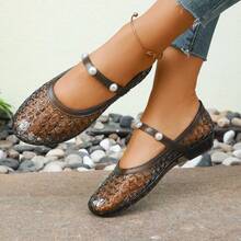 Women's Flat Sandals, Black Elegant Jelly Pearls Fashion Casual Beach Vacation, Spring/Summer - Black - View 2