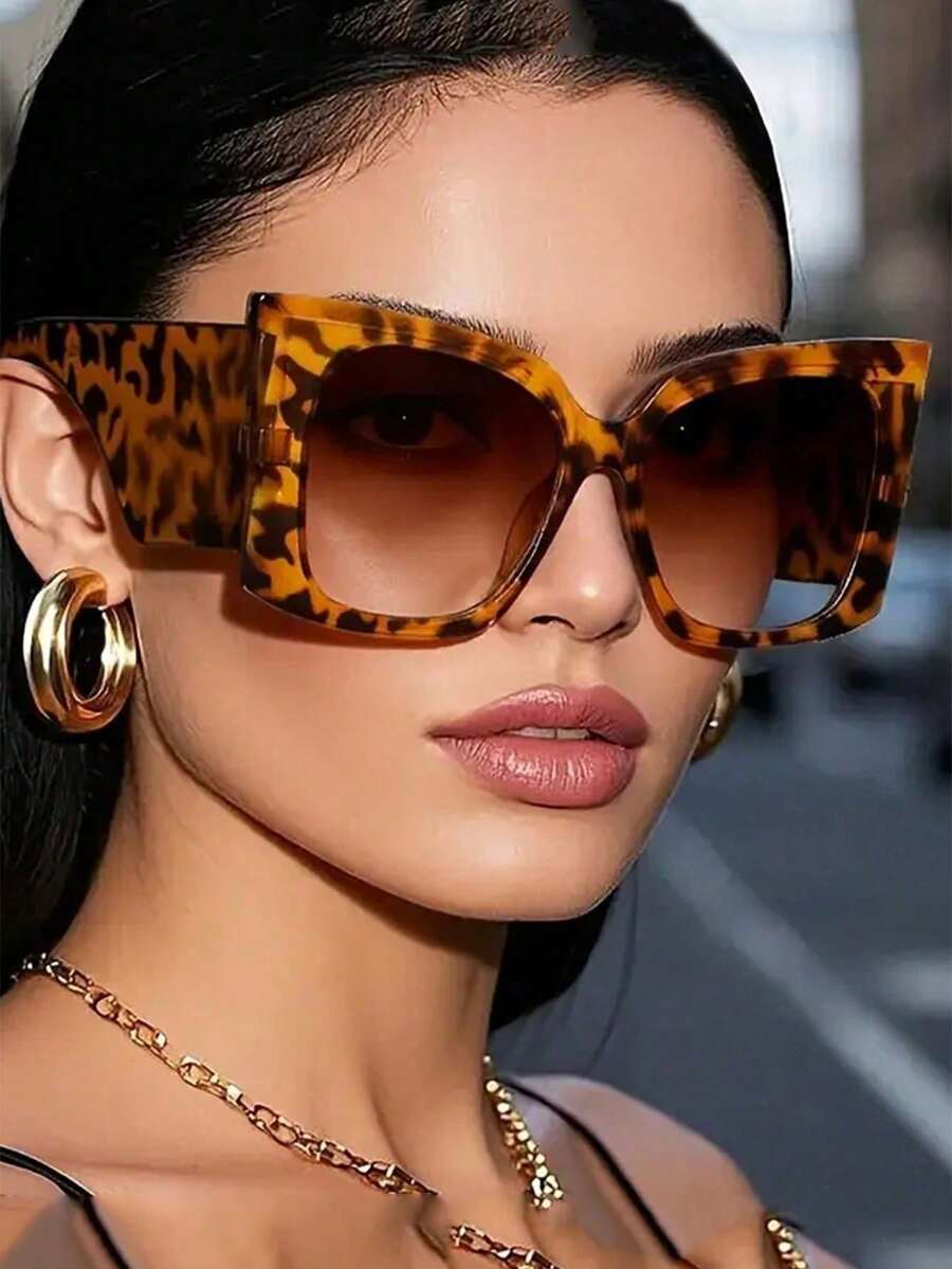 1 Pair Women's Square Cat Eye Plastic Glasses, Gothic Style Fashion Versatile, Suitable For Daily, Vacation, Holiday Gift - Multicolor - View 1