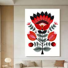 Framed 1pc, Including A Frame, Measuring  This Humorous Artwork Features A Manga Style Inspired By Nordic Folk Art, Showcasing A Red Flower Design. It Serves As A Botanical Poster Reflecting Polish  Decor - Đóng khung - Xem 3