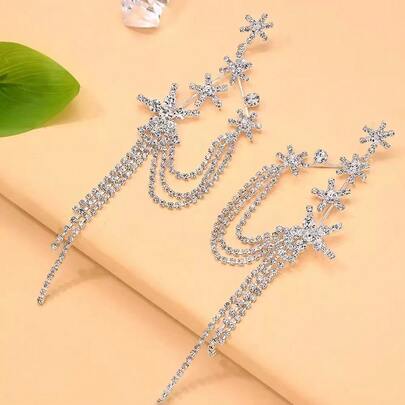 New Arrival Exaggerated Rhinestone Hexagram Tassel Earrings, Luxurious Party Accessories