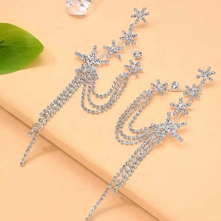 New Arrival Exaggerated Rhinestone Hexagram Tassel Earrings, Luxurious Party Accessories - Star - View 1
