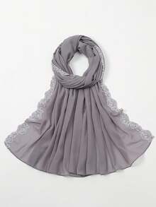 1件女士刺绣蕾丝拼接雪纺头巾，适合节日、派对和外出活动。 - 黑色 - 查看 24