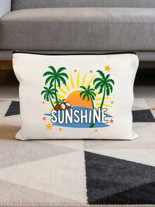 Makeup Bag With Sun Coconut Tree Printed - Summer Pattern, Large Capacity Ladies' Travel Makeup Bag, Portable Foldable Storage Bag, Makeup Storage Bag, Lightweight Travel Cosmetic Bag, Makeup Bag, Handbag, Toiletry Bag, Pencil Case, Gift Bag, Perfect Gift For Back-To-School Season, Summer,Easter, Mother'S Day, Independence Day, Wedding Season, Graduation Season Gifts,Valentine'S Day Gift Guide - Multicolor - View 4