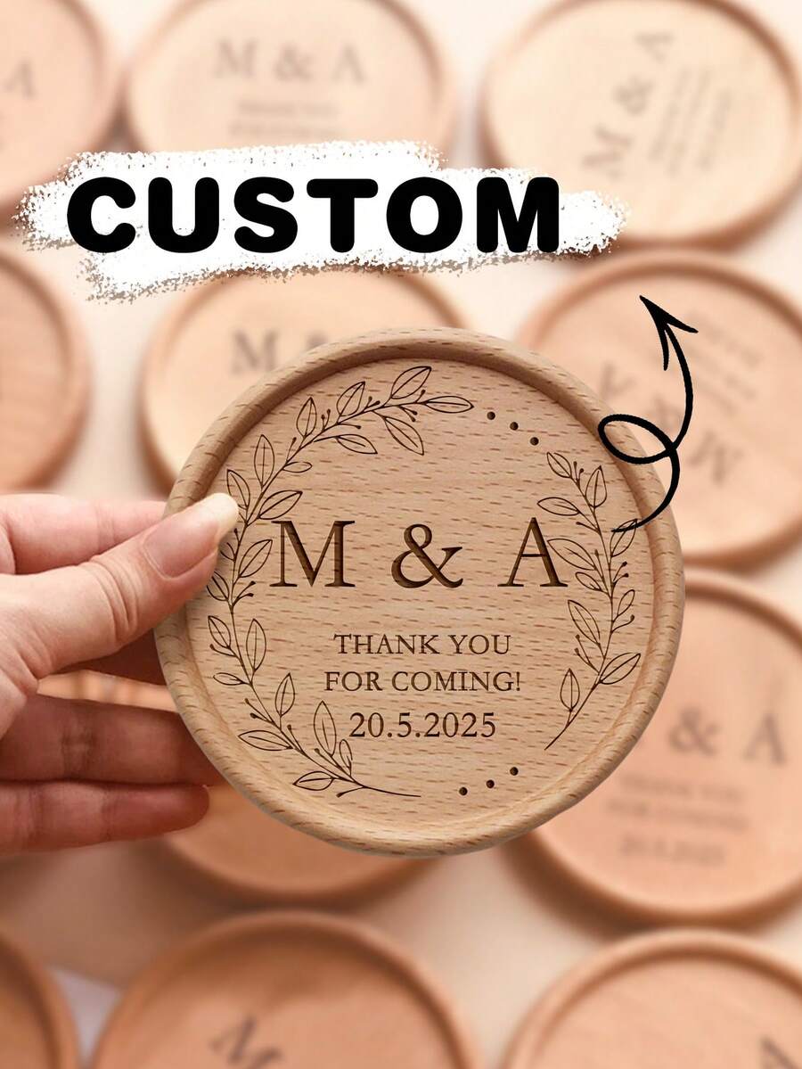 Posavasos personalizados de tocón de árbol redondo, decoraciones de boda, recuerdos de boda, regalos para el novio, la novia, las damas de honor, posavasos resistentes al calor, ambiente, parejas, elementos de boda, regalo de boda, texto personalizado, compacto y portátil, minimalista, maximalista