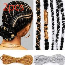1/2pcs 5m Long Metallic Braided Hair Extensions, Stretchable Braiding Rope Decorative Accessories, Headpiece, Head Jewelry, Head Chain - Multicolor - View 9