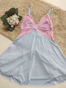 Sexy Women's Nightgown With Lace, Sleepwear - 淺藍色 - 查看 4