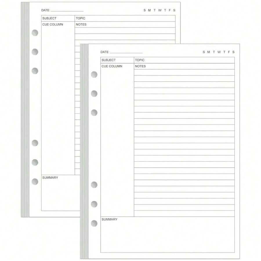 (2-Pack) Cornell Notes Filler Paper For A5 Binder - 6 Hole Cornell Notes Loose Leaf Paper, 100 Sheets/200 Pages, 100gsm, White, 5.8\ X 8.3\ - 6孔 - 查看 1