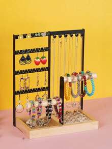 1件首饰收纳架，4层耳环架，带48个孔，6个挂钩项链收纳架，木质手镯戒指盒，母亲节礼物，酷炫学院风单品及房间装饰，情人节礼物，复古铁艺耳环架，实木底座，耳钉吊坠收纳展示架，复古铁木耳环架，优雅耳饰展示板，手工铁木耳环架，精美耳钉吊坠展示柜 - 彩色 - 查看 6