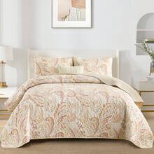 3 Pieces Boho Quilt Set Queen King Size, Yellow Paisley Floral Pattern Bedspread Coverlet Set With 2 Pillowcases, Lightweight Microfiber Bohemian Quilt Bedding Set, Suitable For Wedding Items, Valentines Day Home Bed Room Decor, Mothers Day Gift, All Season - Vàng nhạt - Xem 5