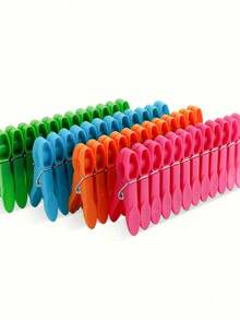 24/48个装衣夹，73毫米彩色塑料衣夹和袜子夹，塑料衣夹，带弹簧的加厚衣夹，适用于衣物晾晒，毛巾夹，弹簧夹，沙滩巾夹。适用于衣物、毛巾和袜子（颜色随机）。 - 彩色 - 查看 3