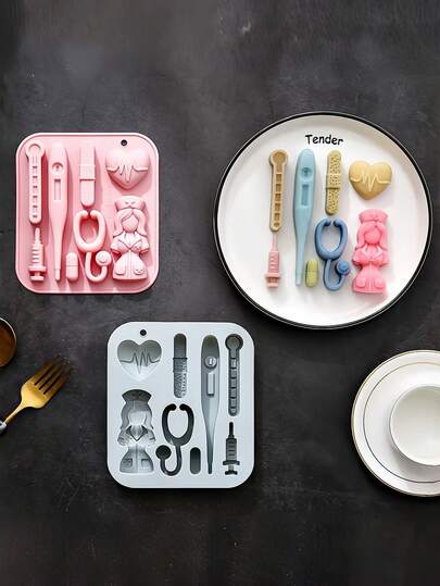 1 pieza Molde de silicona 3D con tema del Día de la Enfermera, molde para pastel de chocolate DIY, herramienta para decorar pasteles (rosa y azul)