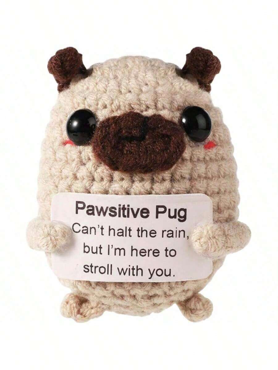 1 buc. Pug croșetat, mini animal activ drăguț tricotat pentru câine, jucărie, cadou de noroc, cadou de tricotat, păpușă activă care ține o carte de sprijin, folosită pentru a încuraja decorarea emoțională a petrecerii. - Multicolor - Vizualizare 1