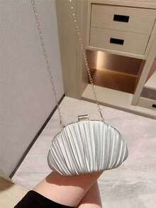 OpulAura Women's Elegant/Luxury Pleated Satin Box-Shaped Clutch Bag, Romantic Wedding Purse, Charming/Refined Evening Dress Bag, Minimalist White Box Handbag With Detachable Chain, Suitable As Holiday Gift, Clutch Bag For Wedding - 銀色 - 查看 9