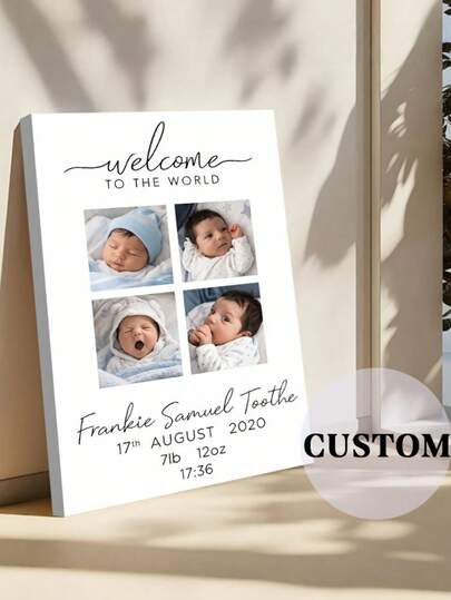 Personalized Baby Birth Information Photo Poster - With Or Without Frame, Customized Children's Room Art Decor, Suitable For Living Room, Bedroom, Office, Kitchen, Perfect Gift, Poster And Print, Home Decor