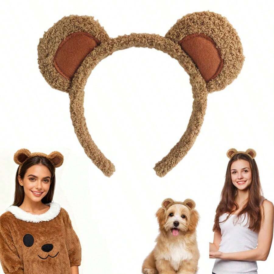 1PC Cartoon Cute Plush Bear Ear Headband, Animal Ear Headband Dress Up Headdress Hair Accessories, Holiday Party Headband - Multicolor - View 1